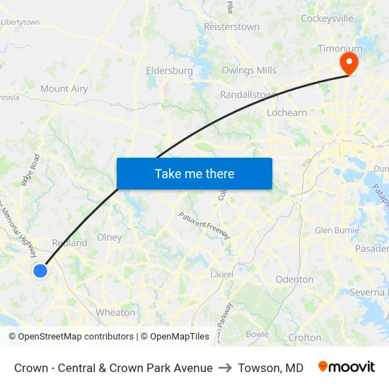 Crown - Central & Crown Park Avenue to Towson, MD map