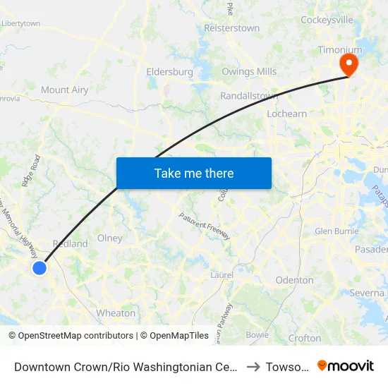 Downtown Crown/Rio Washingtonian Center & Rio Boulevard to Towson, MD map