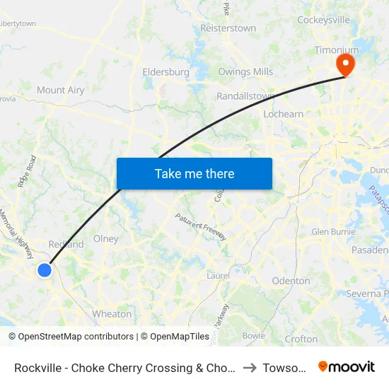 Rockville - Choke Cherry Crossing & Choke Cherry Road to Towson, MD map