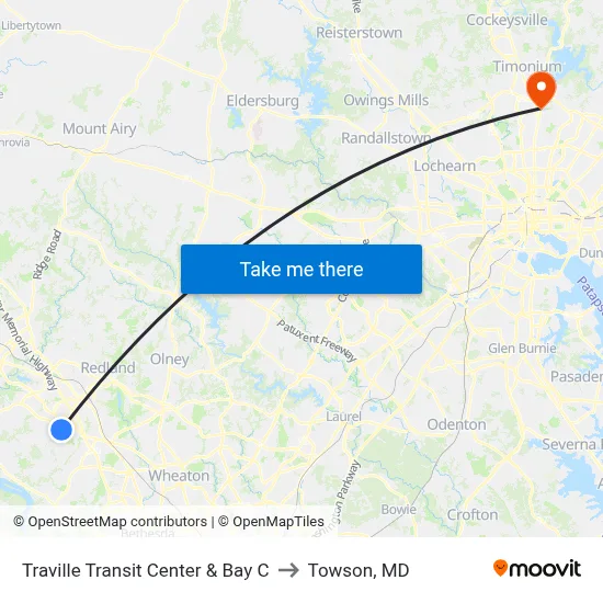Traville Transit Center & Bay C to Towson, MD map