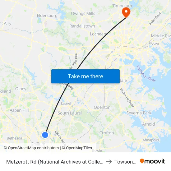 Metzerott Rd (National Archives at College Park) Wb to Towson, MD map