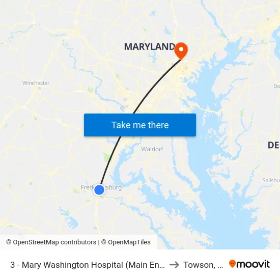 3 - Mary Washington Hospital (Main Entrance) to Towson, MD map