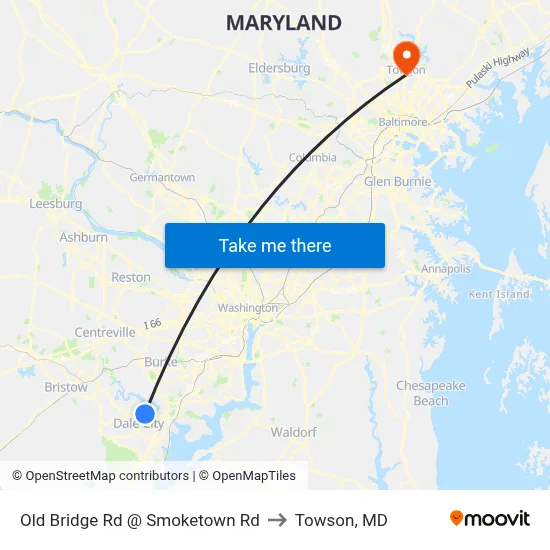 Old Bridge Rd @ Smoketown Rd to Towson, MD map