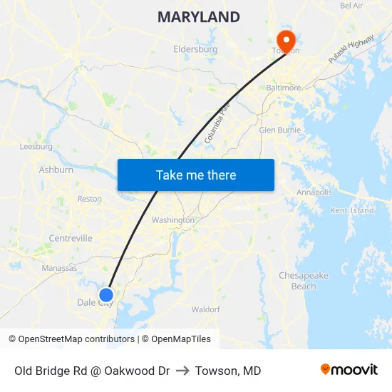 Old Bridge Rd @ Oakwood Dr to Towson, MD map