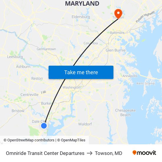 Omniride Transit Center Departures to Towson, MD map