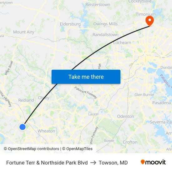 Fortune Terr & Northside Park Blvd to Towson, MD map