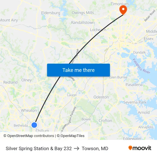 Silver Spring Station & Bay 232 to Towson, MD map