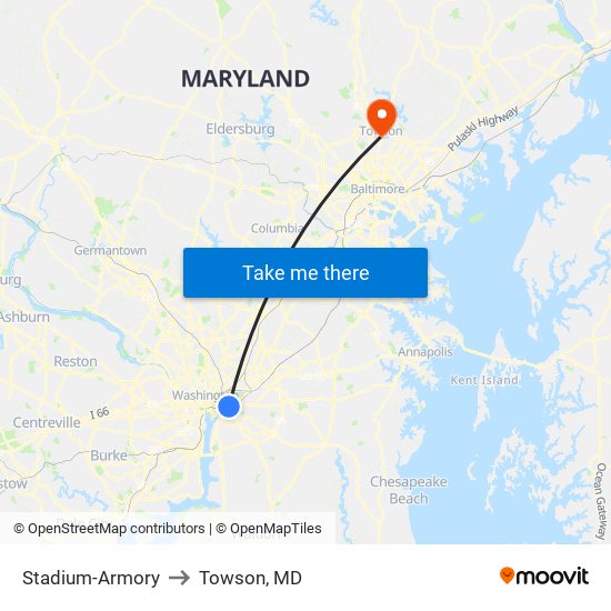 Stadium-Armory to Towson, MD map