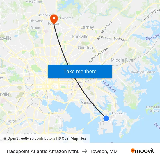 Tradepoint Atlantic Amazon Mtn6 to Towson, MD map