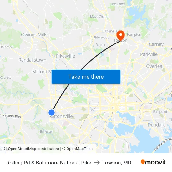 Rolling Rd & Baltimore National Pike to Towson, MD map