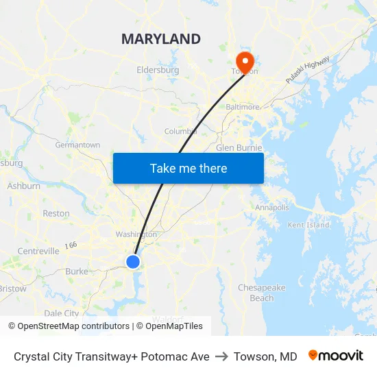 Crystal City Transitway+ Potomac Ave to Towson, MD map