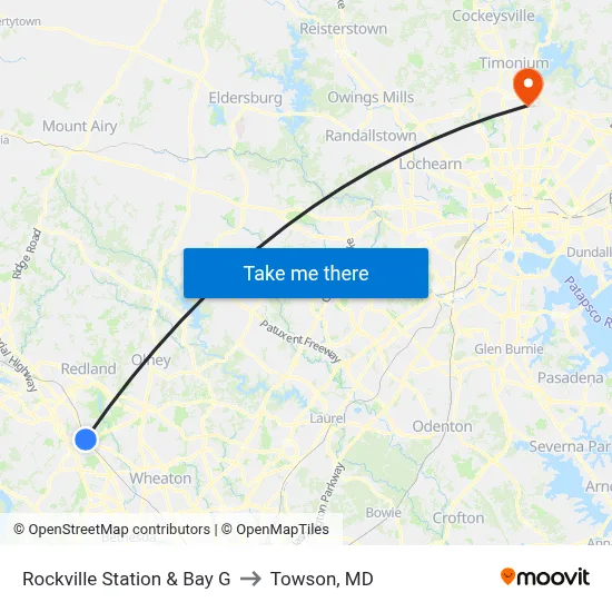 Rockville Station & Bay G to Towson, MD map