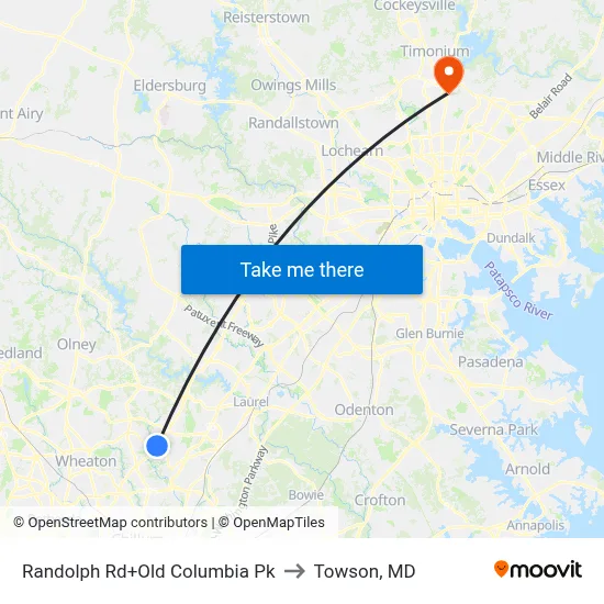 Randolph Rd+Old Columbia Pk to Towson, MD map