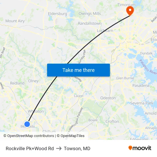 Rockville Pk+Wood Rd to Towson, MD map