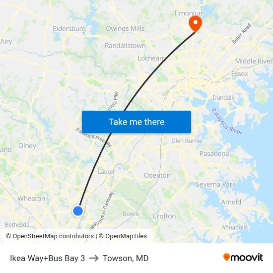 Ikea Way+Bus Bay 3 to Towson, MD map