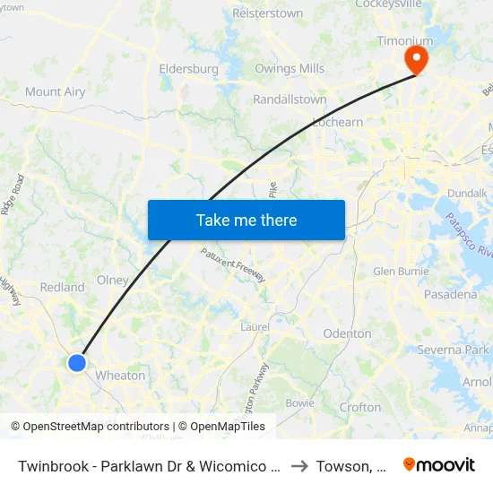 Twinbrook - Parklawn Dr & Wicomico Ave to Towson, MD map