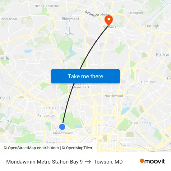 Mondawmin Metro Station Bay 9 to Towson, MD map