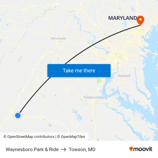 Waynesboro Park & Ride to Towson, MD map