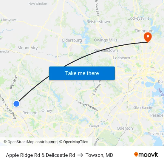 Apple Ridge Rd & Dellcastle Rd to Towson, MD map