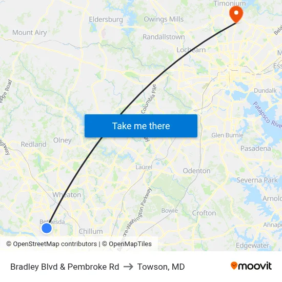 Bradley Blvd & Pembroke Rd to Towson, MD map