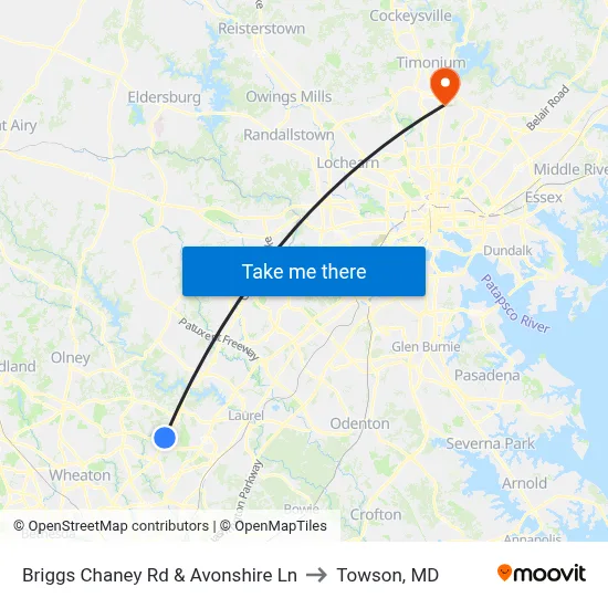 Briggs Chaney Rd & Avonshire Ln to Towson, MD map