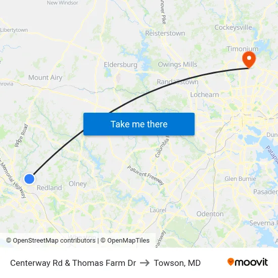 Centerway Rd & Thomas Farm Dr to Towson, MD map