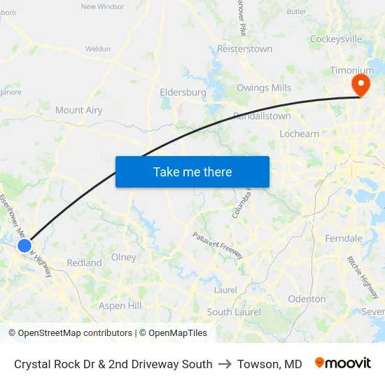 Crystal Rock Dr & 2nd Driveway South to Towson, MD map
