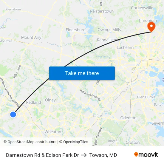 Darnestown Rd & Edison Park Dr to Towson, MD map