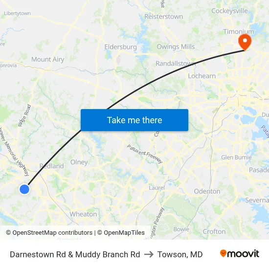 Darnestown Rd & Muddy Branch Rd to Towson, MD map