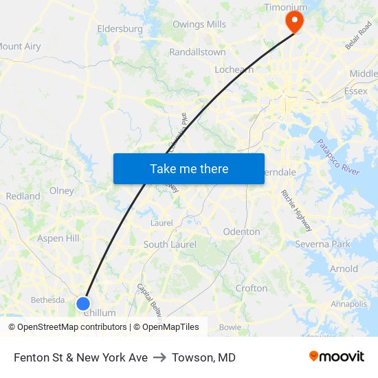 Fenton St & New York Ave to Towson, MD map