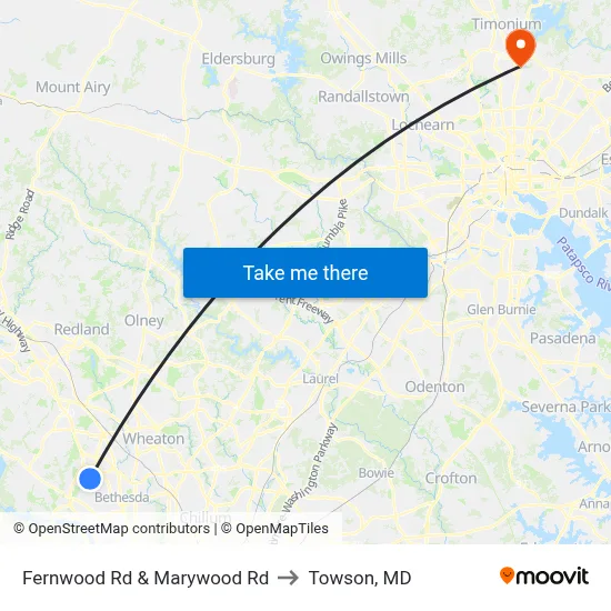 Fernwood Rd & Marywood Rd to Towson, MD map