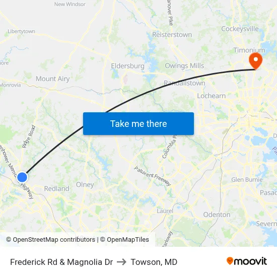 Frederick Rd & Magnolia Dr to Towson, MD map