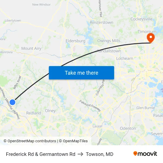 Frederick Rd & Germantown Rd to Towson, MD map