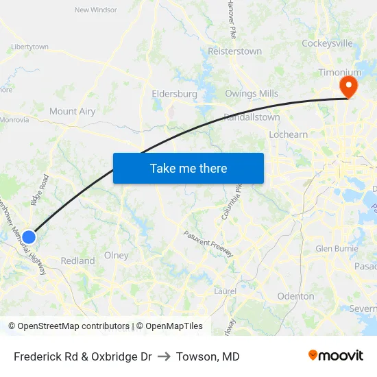 Frederick Rd & Oxbridge Dr to Towson, MD map