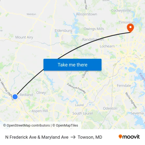 N Frederick Ave & Maryland Ave to Towson, MD map