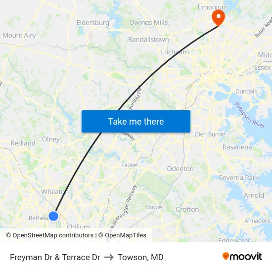 Freyman Dr & Terrace Dr to Towson, MD map