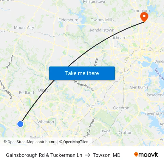 Gainsborough Rd & Tuckerman Ln to Towson, MD map