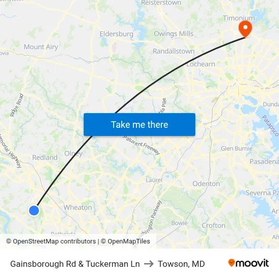 Gainsborough Rd & Tuckerman Ln to Towson, MD map