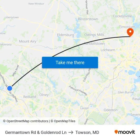 Germantown Rd & Goldenrod Ln to Towson, MD map
