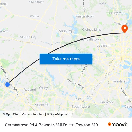 Germantown Rd & Bowman Mill Dr to Towson, MD map