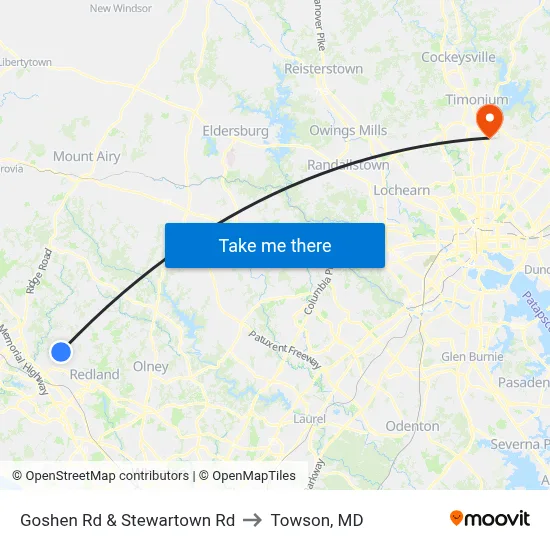 Goshen Rd & Stewartown Rd to Towson, MD map