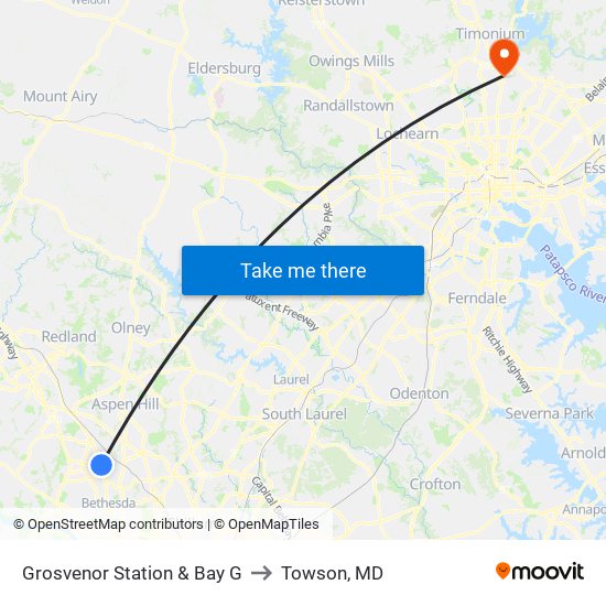 Grosvenor Station & Bay G to Towson, MD map