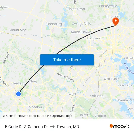 E Gude Dr & Calhoun Dr to Towson, MD map