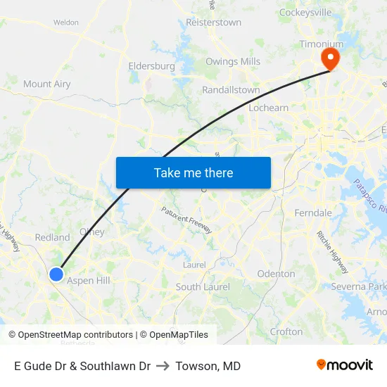 E Gude Dr & Southlawn Dr to Towson, MD map