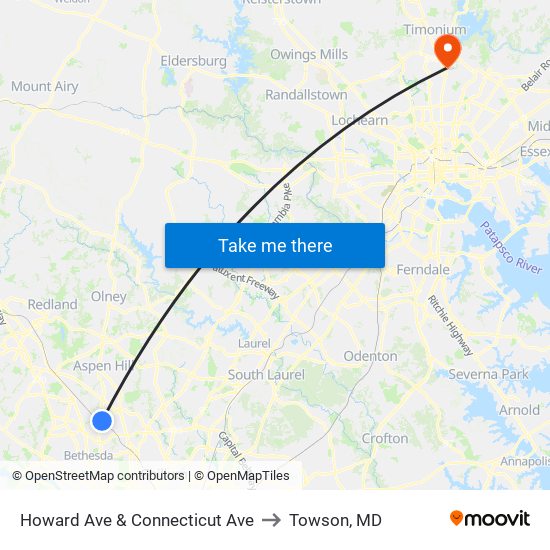 Howard Ave & Connecticut Ave to Towson, MD map