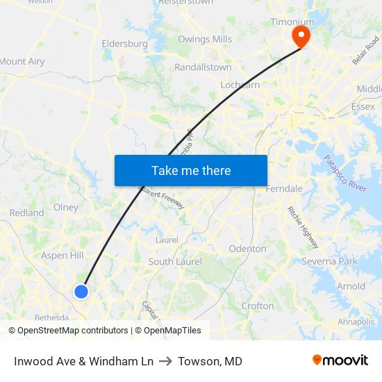 Inwood Ave & Windham Ln to Towson, MD map