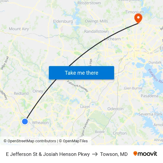 E Jefferson St & Josiah Henson Pkwy to Towson, MD map