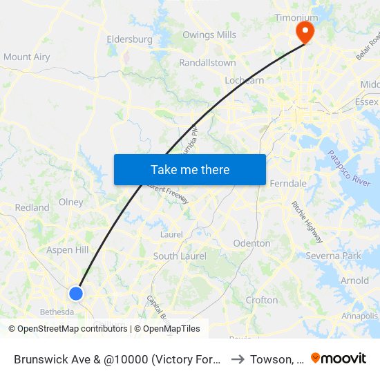 Brunswick Ave & @10000 (Victory Forest Apts) to Towson, MD map