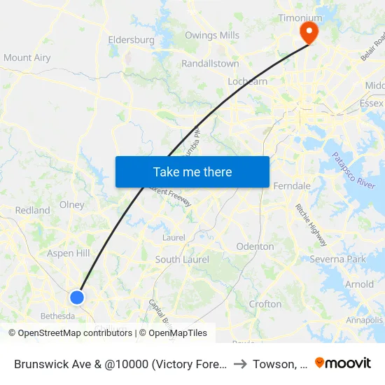 Brunswick Ave & @10000 (Victory Forest Apts) to Towson, MD map