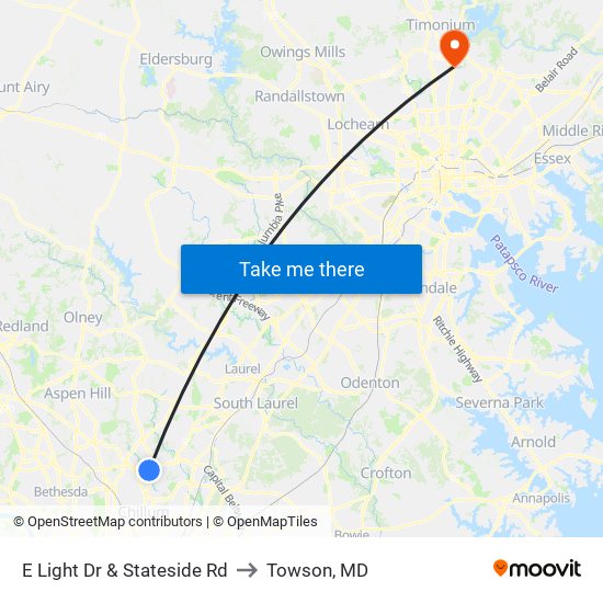 E Light Dr & Stateside Rd to Towson, MD map